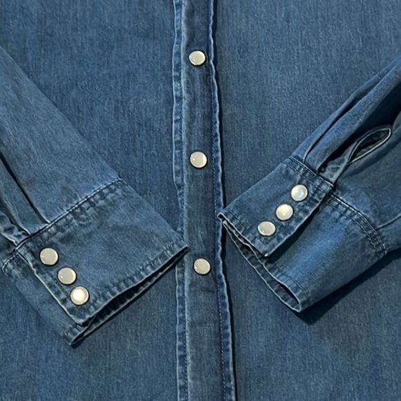 Torn by Ronny Kobo Denim Long Puff Sleeve Pearl Button Snap Front Size Medium - Picture 10 of 16